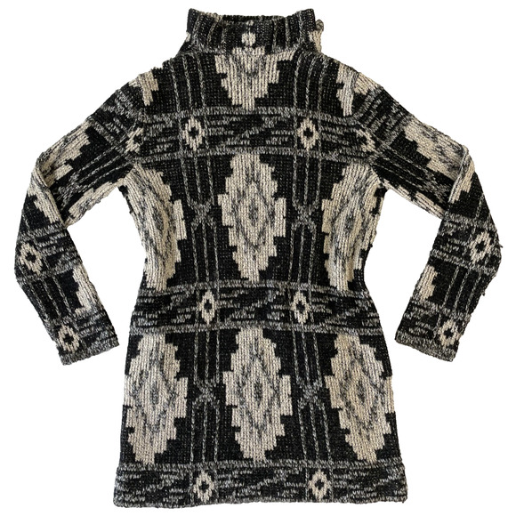Lucky Brand Aztec Jacquard Sweater Coat S Metallic Black Gray 7W51305 - Picture 2 of 9